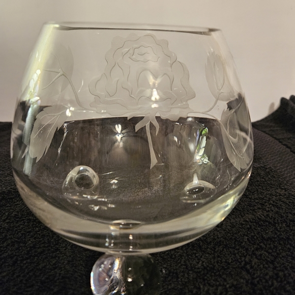 Tiffin 3 Ball Footed Sand Carved  Swedish Optic Rose Bowl - Picture 3 of 13